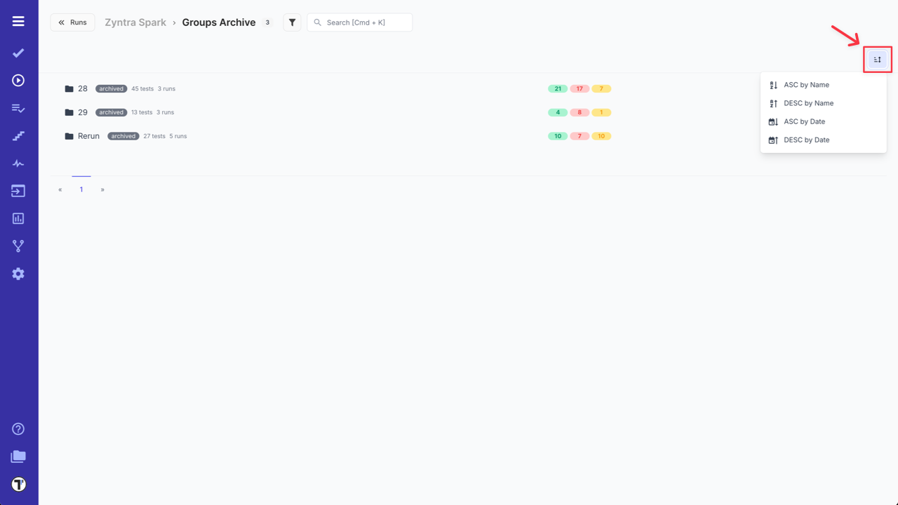 Testomat.io - Sort in Groups Archive