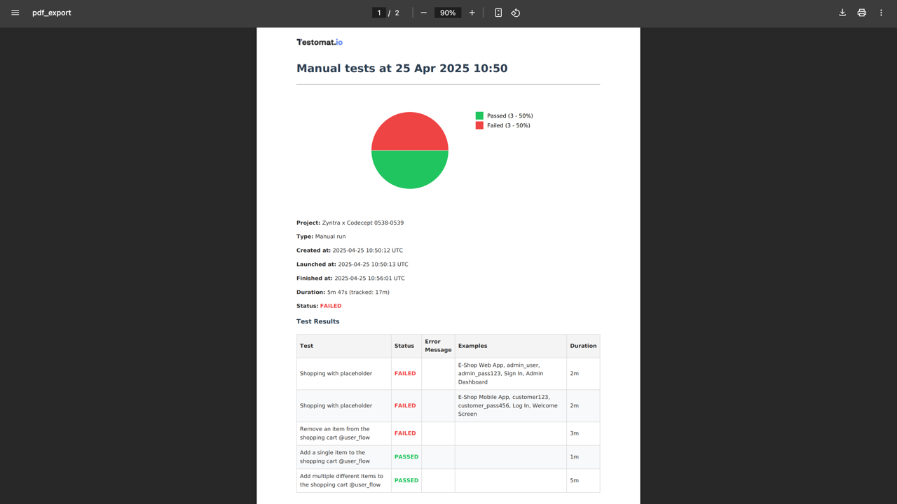 Testomat.io - export as PDF